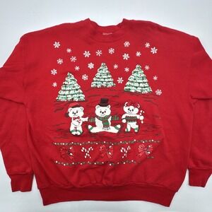Ugly Christmas Sweater Bears Ice Skating Vintage Crewneck Sweatshirt Red XL